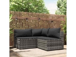 Conjunto de jardín de 3 piezas con cojines en ratán gris, Dkd Home Decor