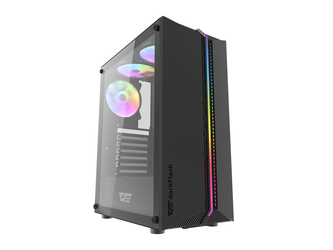Caja para PC Darkflash ATX con 3 ventiladores LED RGB, color negro
