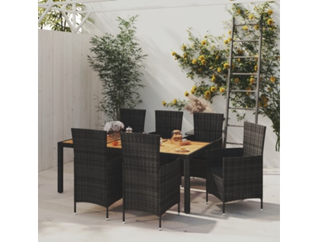 Conjunto 7 de comedor de jardín VIDAXL ratán sintético negro