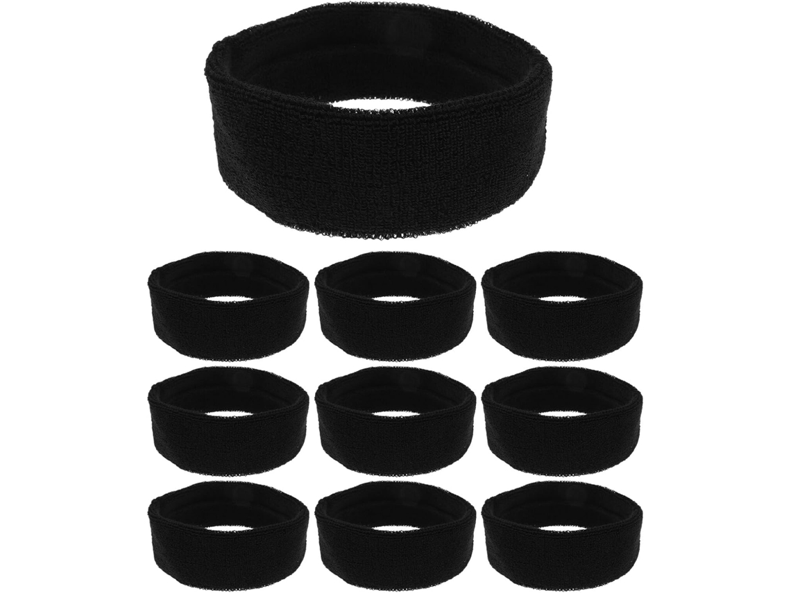 Juego de 10 cintas para la cabeza deportivas negras de tela de rizo, absorbentes del sudor, elásticas y