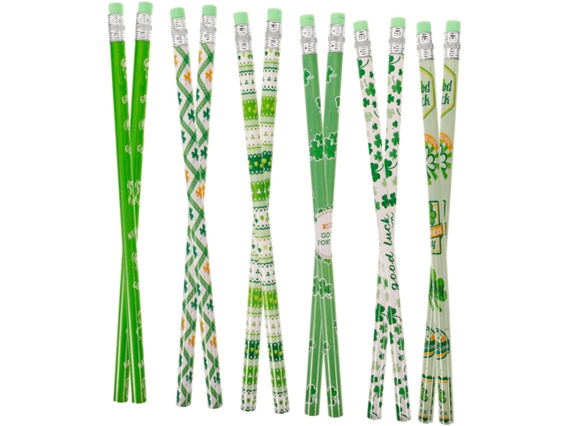 Juego De Lápices Con Goma De Borrar, Lápices De Dibujo Con Diseño Del Día De San Patricio Para Niños Y Niñas.