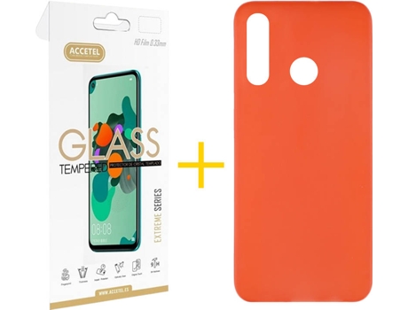 Kit Funda + Protector de Pantalla Huawei P40 Lite-E ACCETEL Cristal Templado 7462 Rojo