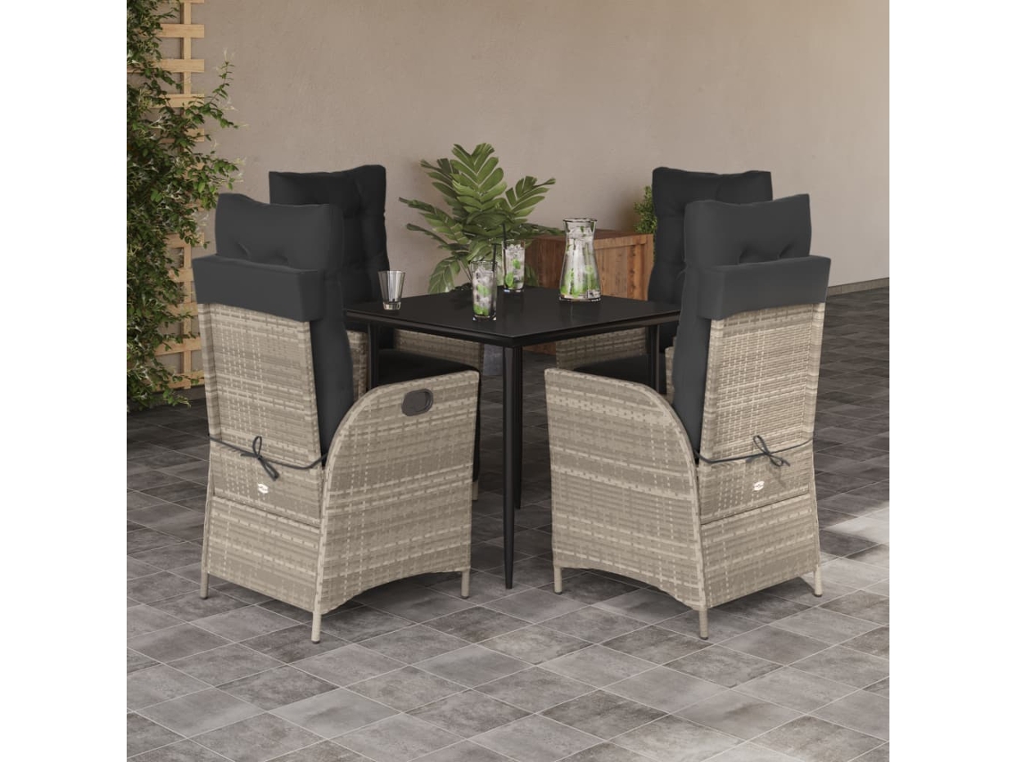 Juego de comedor de jardín de 5 piezas DKD Home Decor con cojines gris claro