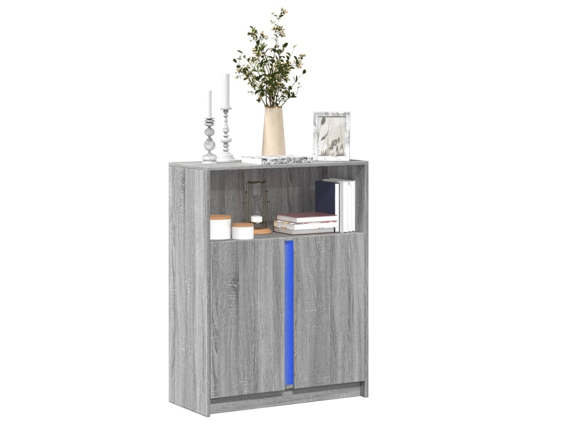 Aparador Con Led Madera De Ingeniería Gris Sonoma 77x34x100 Cm