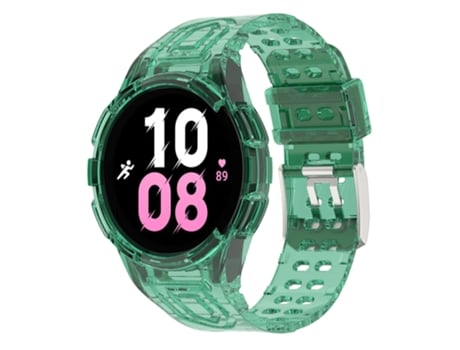 Correa de reloj inteligente para Samsung Galaxy Watch5 de 44 mm con armadura integrada de TPU y hebilla inteligente de doble pasador (verde transpa...