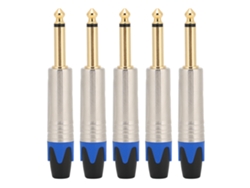 5 Cables De Audio Mono Para Micrófono De 6,35 Mm Con Conector Para Soldar (color Azul)