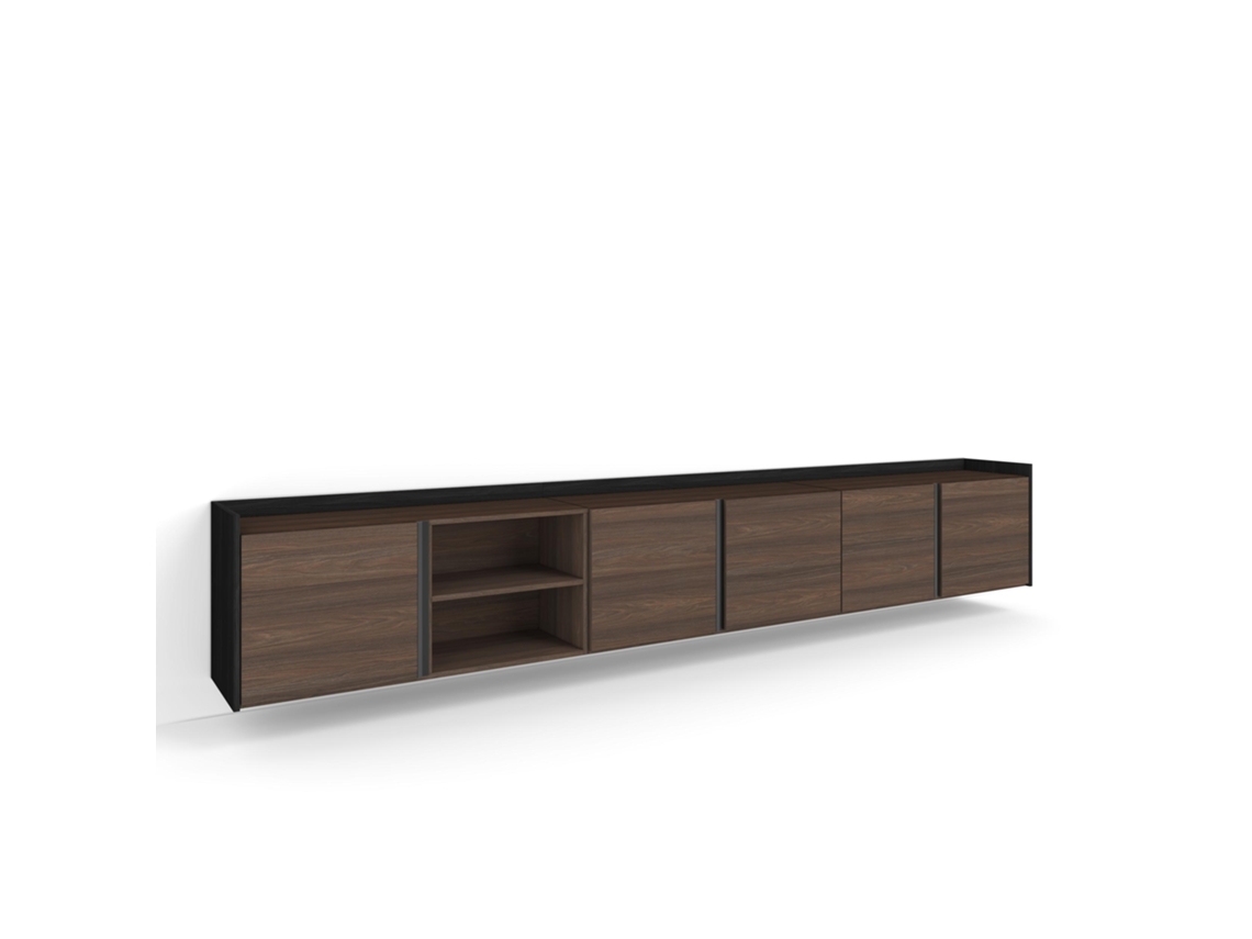 Mueble Tv, Televisión, 309x35x50cm, Para Tv Hasta 80", Colgado, Suspendido, Roble Oscuro Y Negro