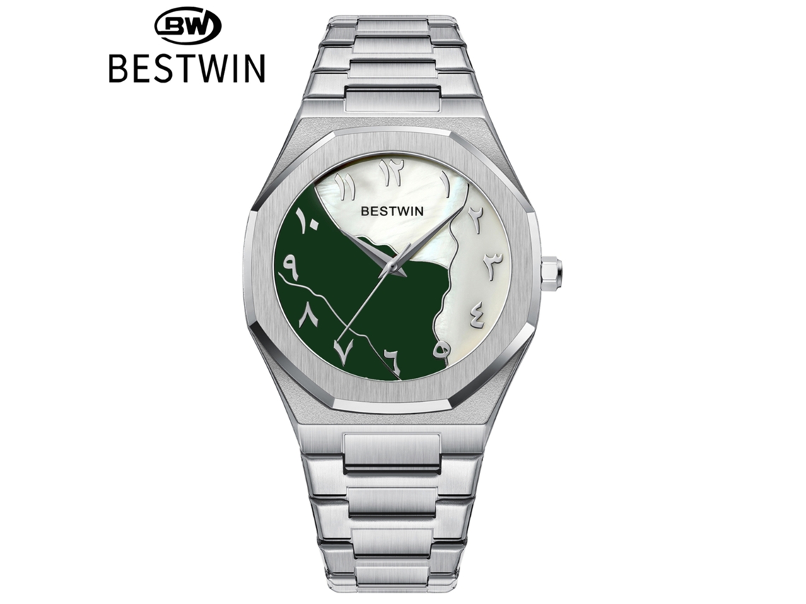Reloj De Hombre (blanco Y Verde) Con Esfera De Nácar