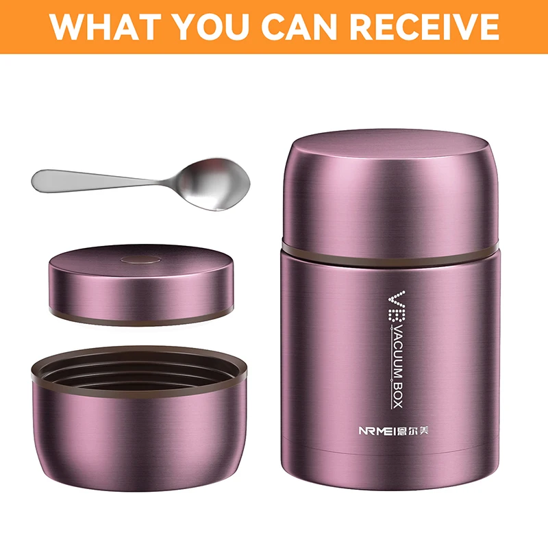 (Morado, 800 ml) Recipiente térmico para alimentos de acero inoxidable 316, gran capacidad, adecuado para acampar y viajes al aire libre.
