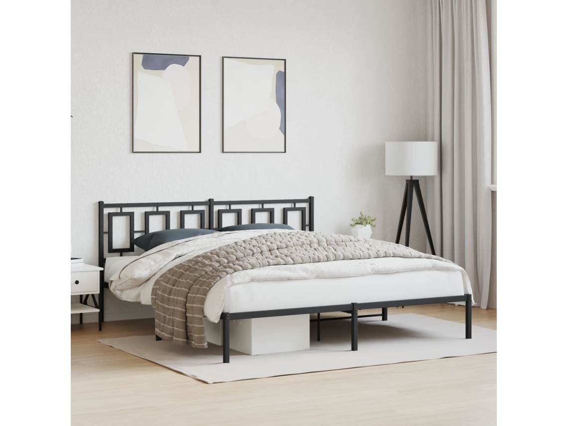Estructura Cama Sin Colchón Con Cabecero Metal Negro 183x213 Cm