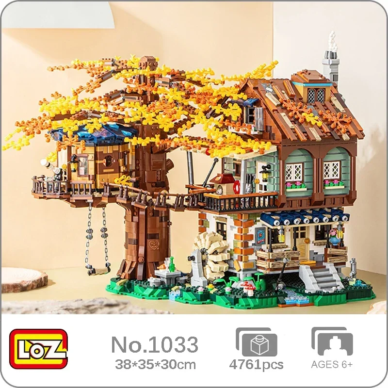 (4761 Piezas) Construcción Modular: Casa Del Árbol En El Bosque, Cabaña, Noria, Columpio, Río, Mini Bloques De Construcción