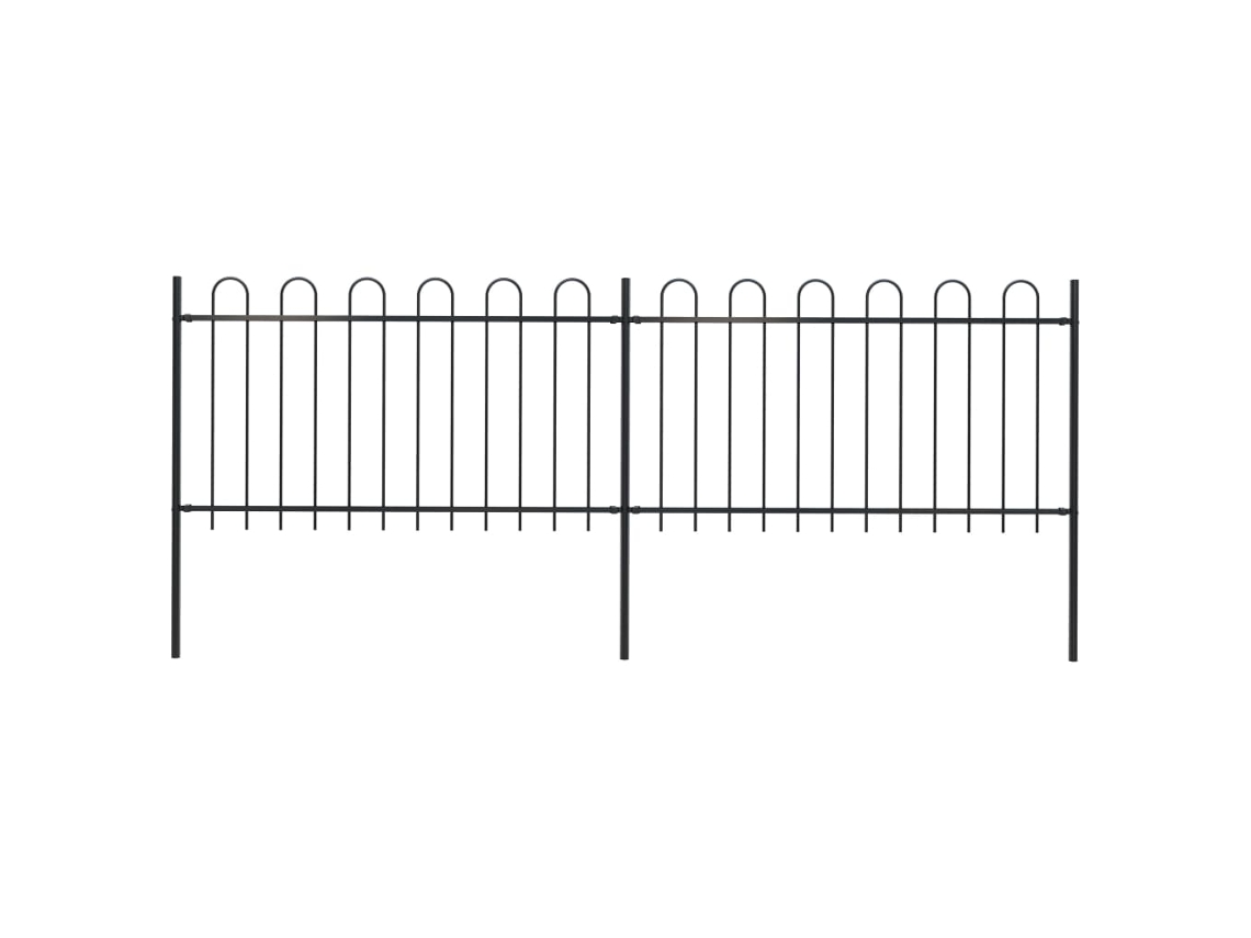 Valla de jardín con aros superiores de 3,4 x 1 m, acero negro, DKD HOME DECOR