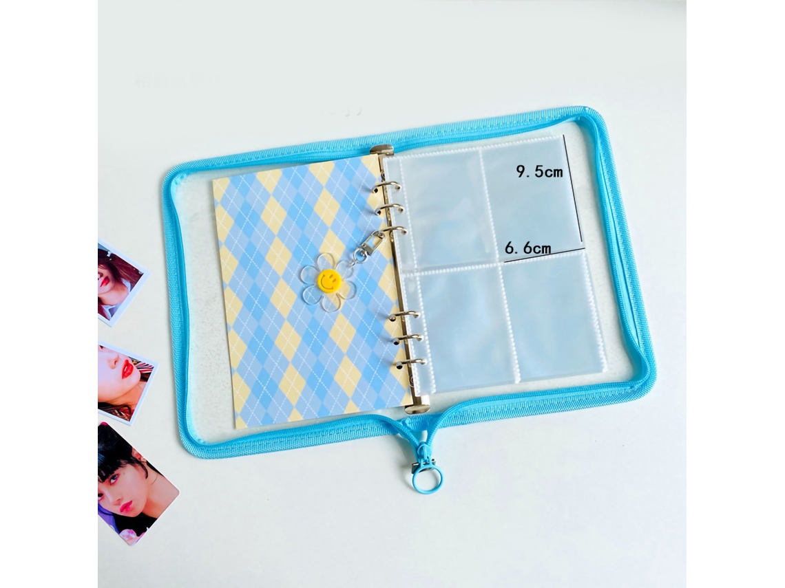 Álbum De Fotos A5 Mini Con Cremallera Y Sobres Transparentes Para Tarjetas Postales Y Recuerdos Azul