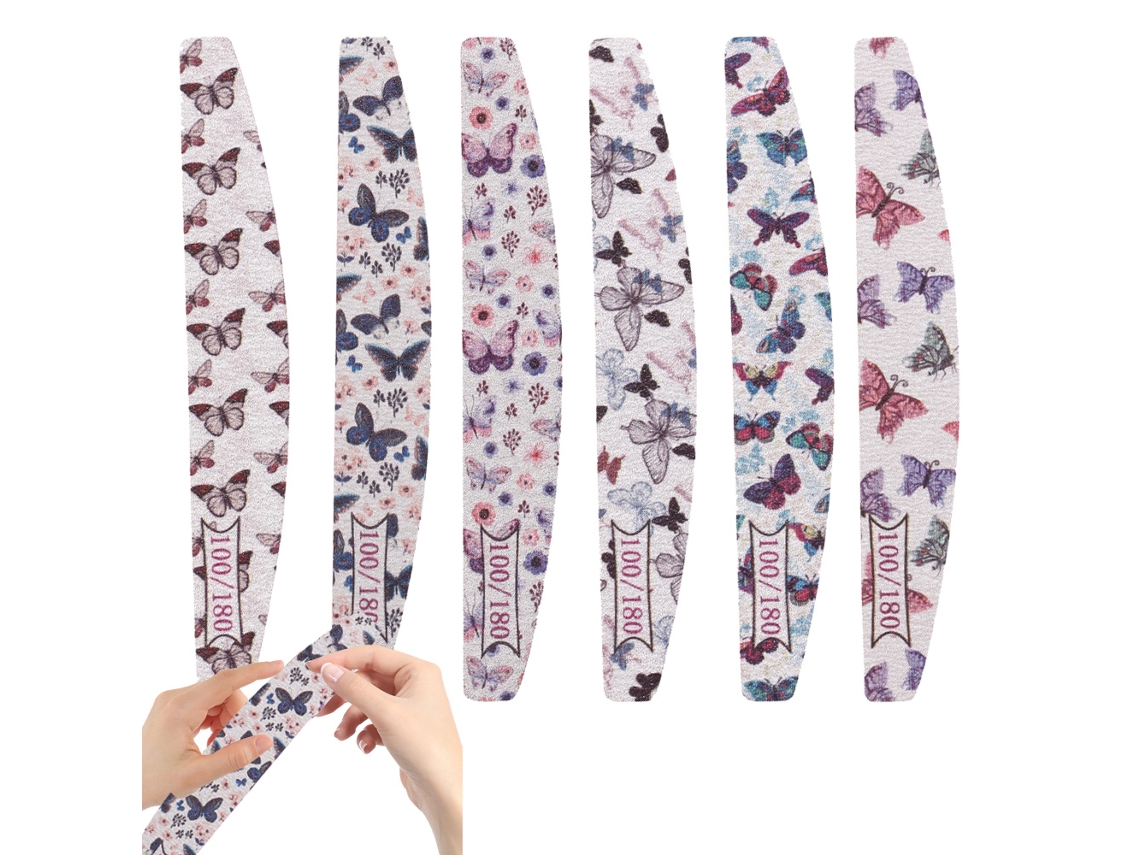 6 papeles de lija reutilizables, doble cara, estampado de mariposas (grano 100/180) NEVEANCE