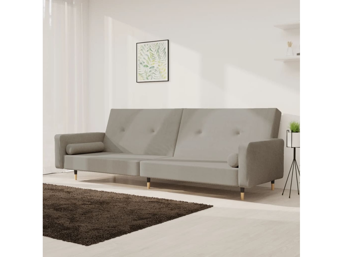 Sofá Cama De 2 Plazas Con Dos Almohadas Terciopelo Gris Claro
