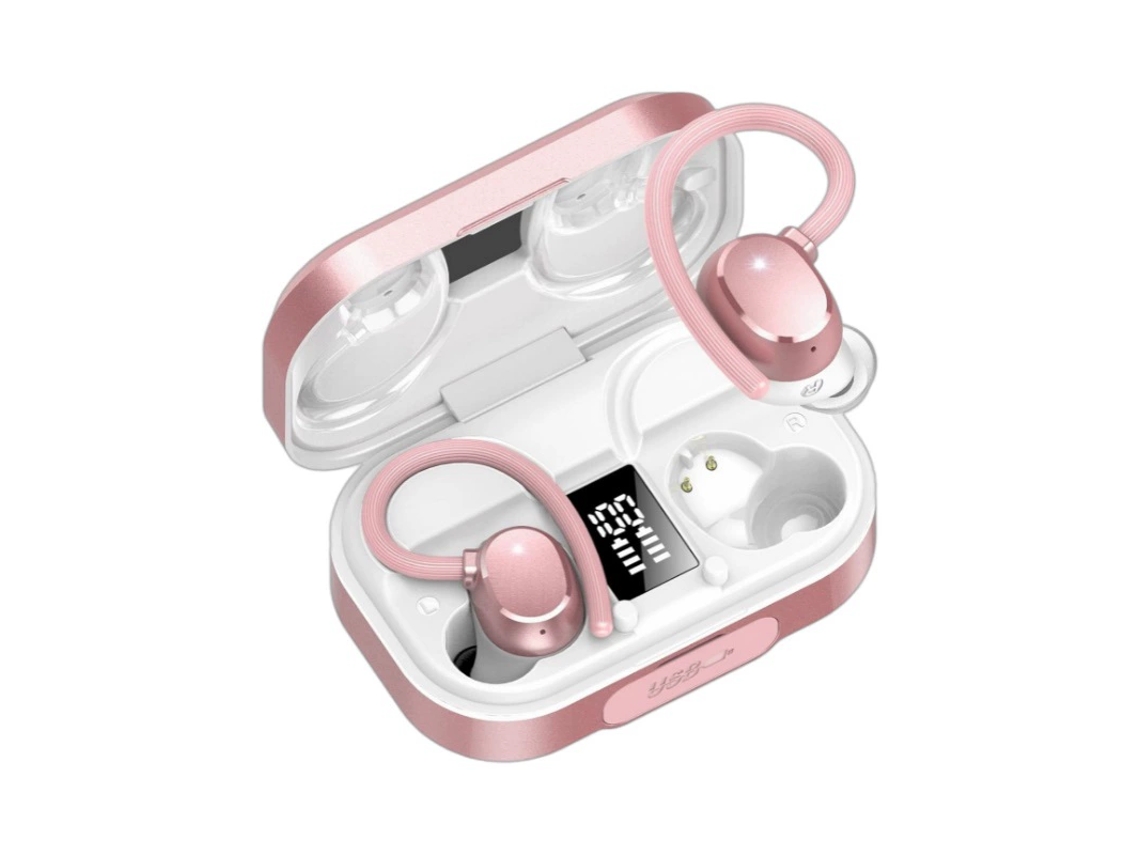 Auriculares inalámbricos con pantalla LED, Bluetooth, cancelación de ruido, color rosa