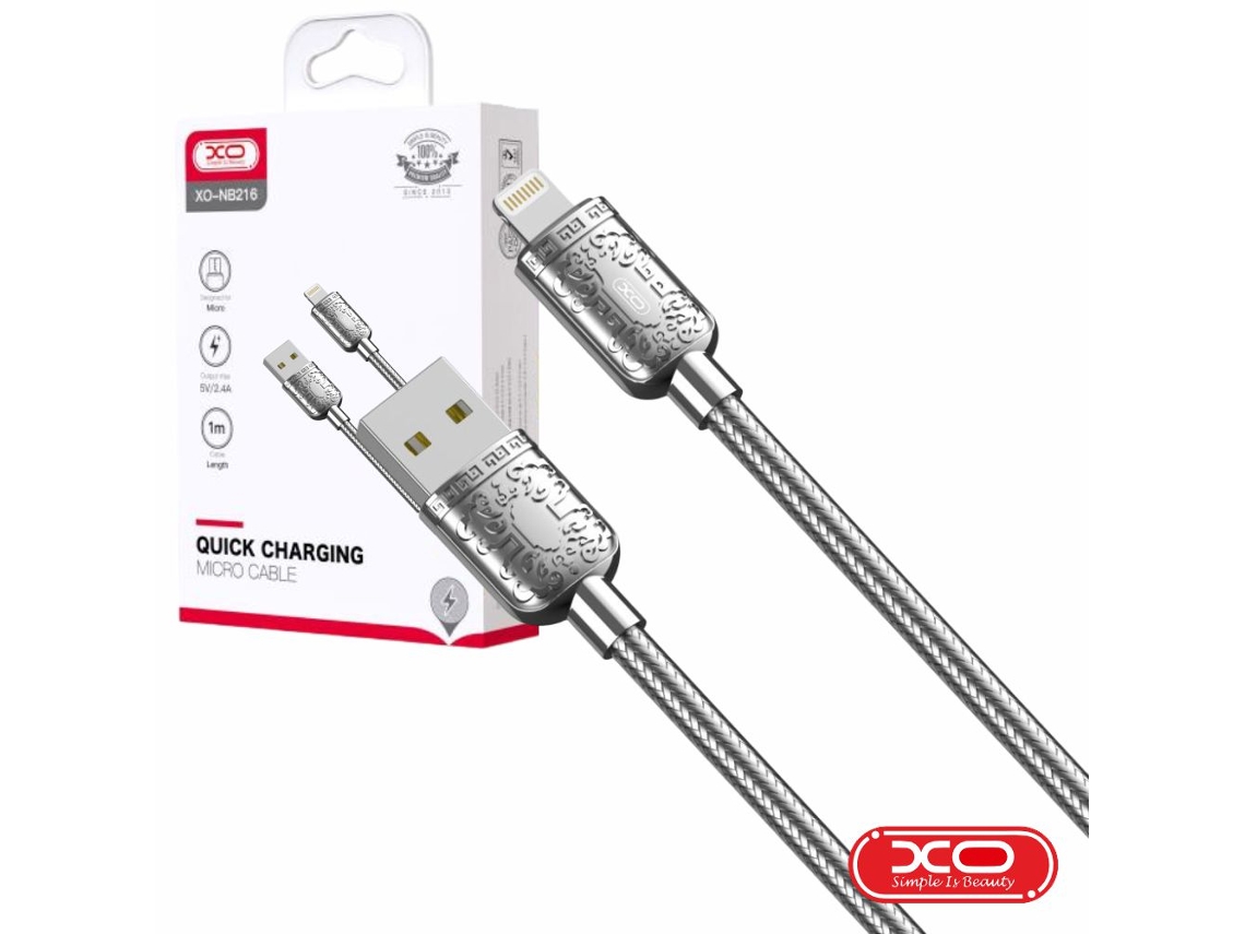Cable USB A 2.0 macho / USB C 2.4a 1m plateado Xo