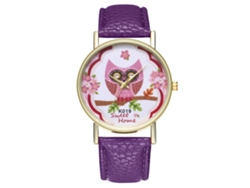 Reloj De Pulsera De Cuarzo Con Correa De Poliuretano, Diseño Animado Y Esfera Redonda Morada.