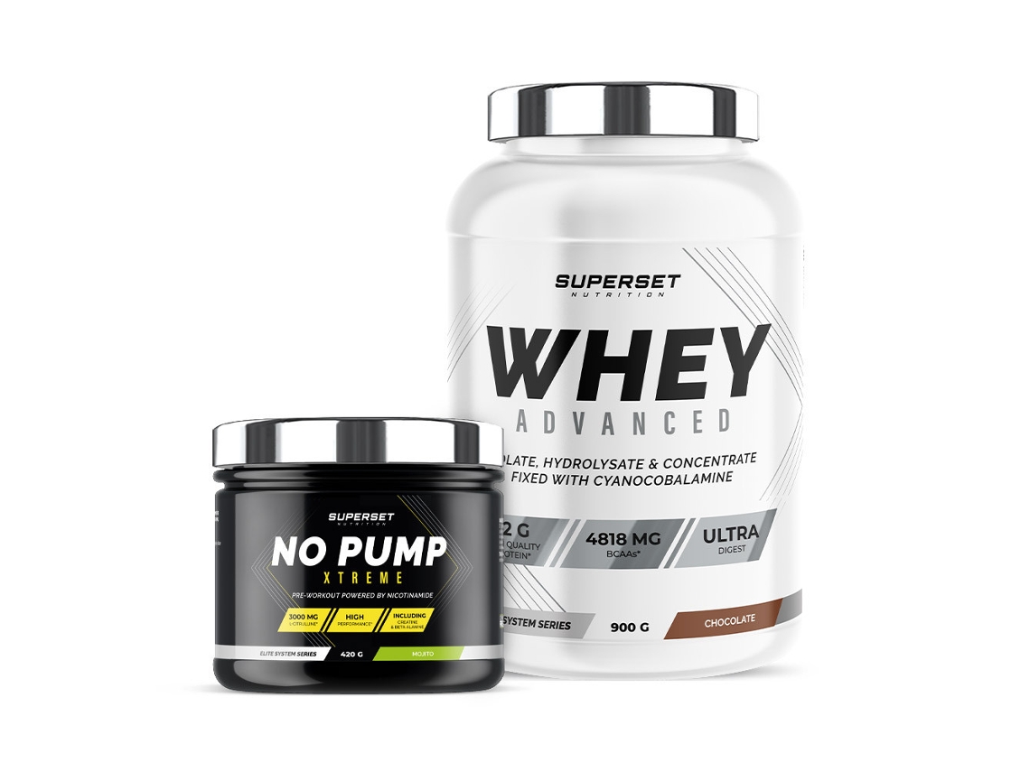 Programa de acondicionamiento físico energético 100 Whey Protein Advanced 900 g Chocolate No Pump Xtreme Mojito Superset Nutrition