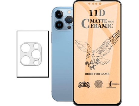 Kit Cristal Templado Ceramic Glass Full Cover Apple iPhone 13 Pro PHONECARE y Protector de Cámara