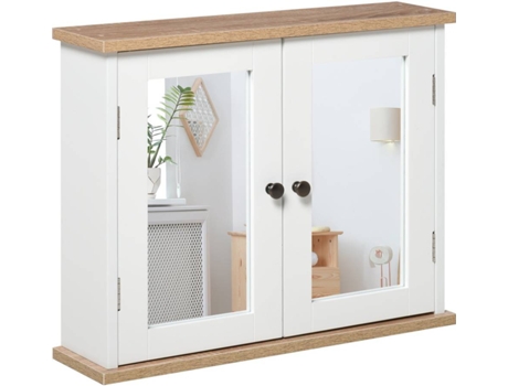 Kleankin Armario De baño pared con espejo 2 puertas estante ajustable en 3 posiciones espacio almacenaje cocina medicinas 56x14x46 cm