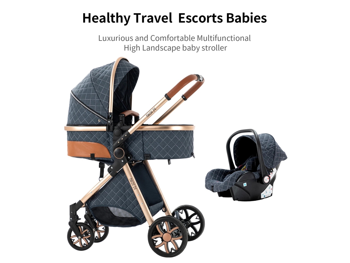 Carrito De Bebé 3 En 1 Para Viajes, Capota Ajustable, Modelo V9 Azul Oem