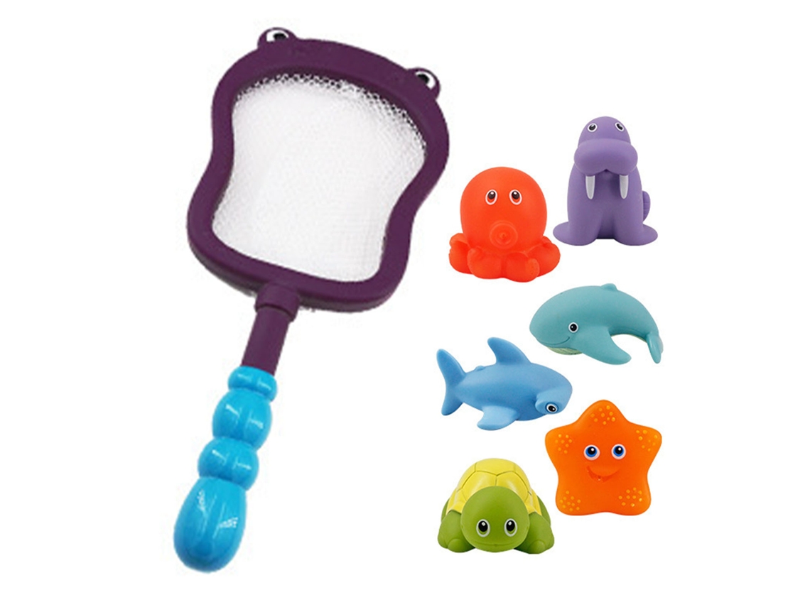 Juguete De Baño Infantil Con Chirriador, Divertidos Animales, Red De Pesca, 6 Piezas