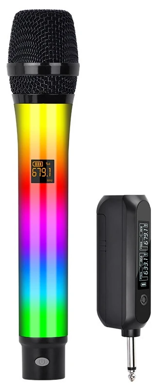 Micrófono inalámbrico de mano, RGB, recargable, 2,4 GHz, MDUG