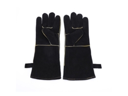 Guantes de cuero negro para horno y parrilla, protección contra altas temperaturas de hasta 250 °C, talla única.