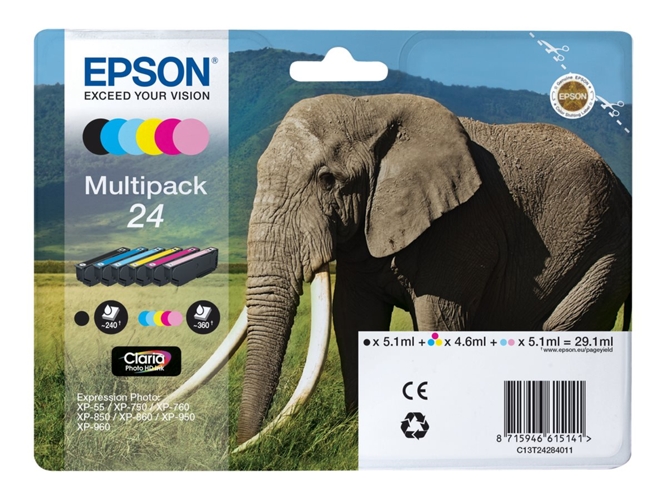 Pack ahorro cartuchos de tinta original EPSON, 24, Elefante, C13T24284011, T2428