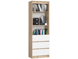 Librería Akord R60 Roble Sonoma 60 Cm 3 Cajones Frente En Color Blanco 3 Estantes 60x35x180 Cm