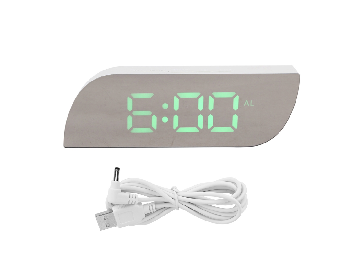 Reloj Digital Led Con Alarma, Conversión 12/24h, Brillo Ajustable, Luz Nocturna, Mesa/noche, Espejo, Ghy-0801verde