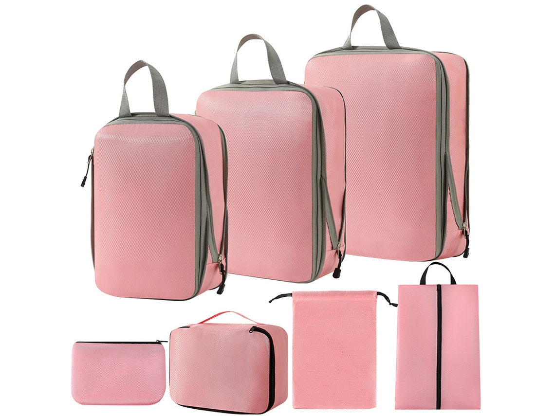 Bolsa de almacenamiento de compresión, juego de 7 piezas, bolsa de viaje ligera, color rosa Siurn