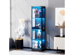 Vitrina De Cristal Con 4 Niveles, Led, A Prueba De Polvo, Negra, 40x35x165cm