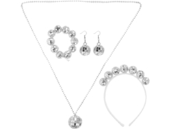 Conjunto De Joyas Disco De Los Años 70 Para Mujer: Collar Con Bola De Espejos Y Pendientes Disco.