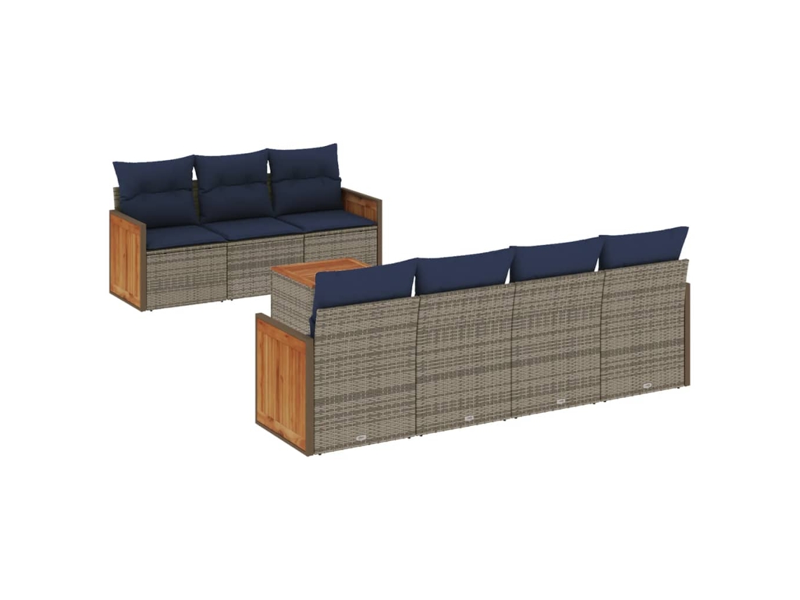Conjunto de sofá de jardín de 8 piezas con cojines, ratán gris. EXCLUSIVO DE MAISON.