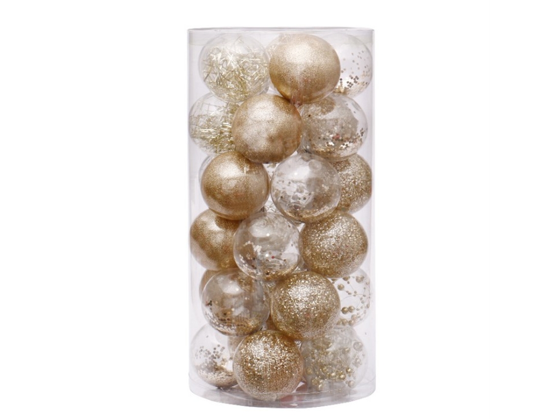 Adornos de bolas de Navidad de plástico transparente inastillables Juego de bolas de Navidad decorativas con decoraciones delicadas rellenas (24 (dorado) RNEMITERY