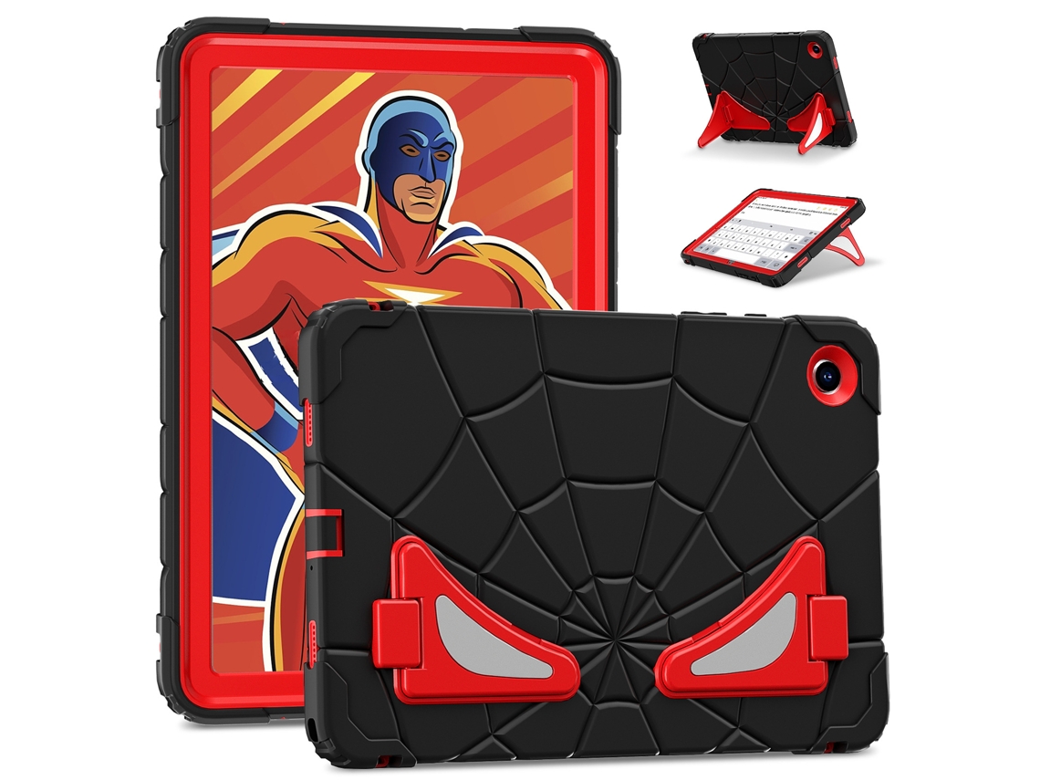 Soporte infantil de silicona a prueba de golpes para Samsung Galaxy Tab A9 Plus de 11 pulgadas, negro/rojo Sfushos