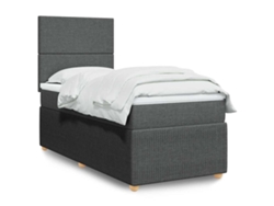 Cama Box Spring Con Colchón Tela Gris Oscuro 100x200 Cm
