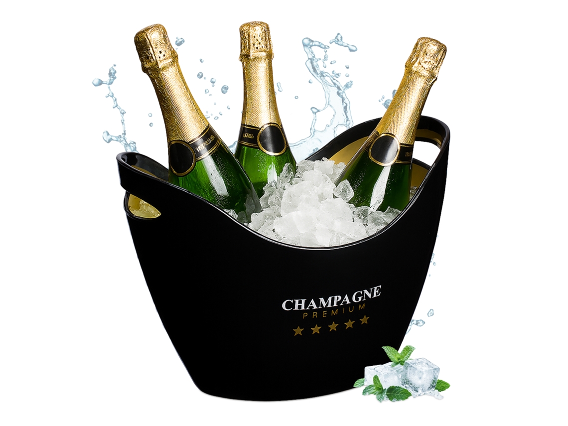 Relaxdays Cubitera Para Botellas, 8 L Volumen, Enfriador Bebidas, Champanera, Cava, Vino, 25,5x35x25,5 Cm, Negro/dorado
