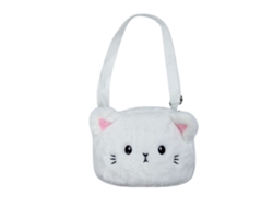 Bolso bandolera de felpa con estampado de gato - Bolso cruzado de poliéster para niños - Blanco