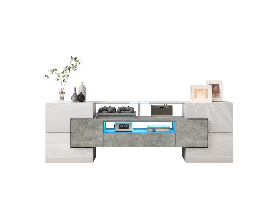 Soporte Para Tv Blanco Brillante De 145 Cm Con Superficie De Cristal Led.