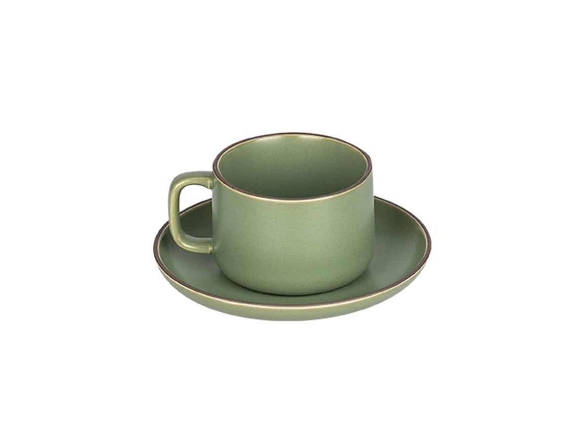 Conjunto de xícara e pires de cerâmica 2026, xícaras de café expresso com pires (Cor: Verde)