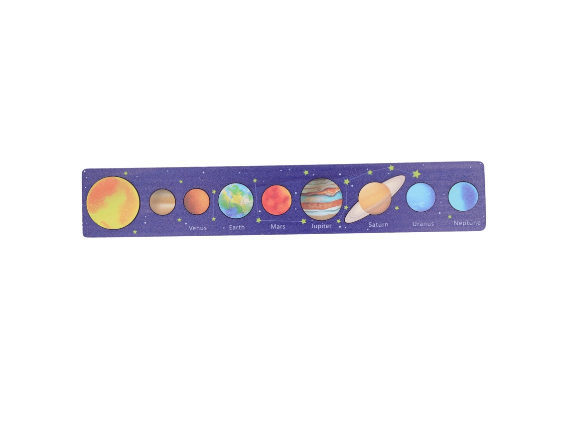 Ats-modelo Del Sistema Solar Tablero De Madera, Rompecabezas Educativo Científico Para Niños Y Niñas, Fondo Azul Largo Y Sol Amarillo