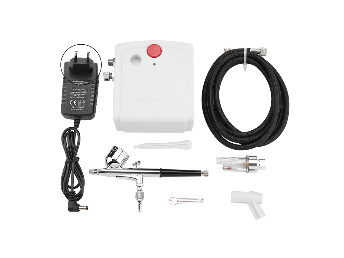 Kit De 8pcs Aerógrafo De Doble Acción Con Bomba Blanca Y Pistola De Pintura (plug Ue 110-240v)