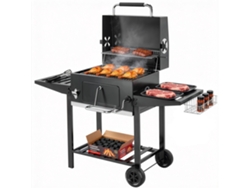Barbacoa De Carbón Con Ruedas, Parrilla Ajustable Y Estantes Plegables, Fabricada Acero Pp, 133,5 X 65 X 110 Cm, Color Negro.