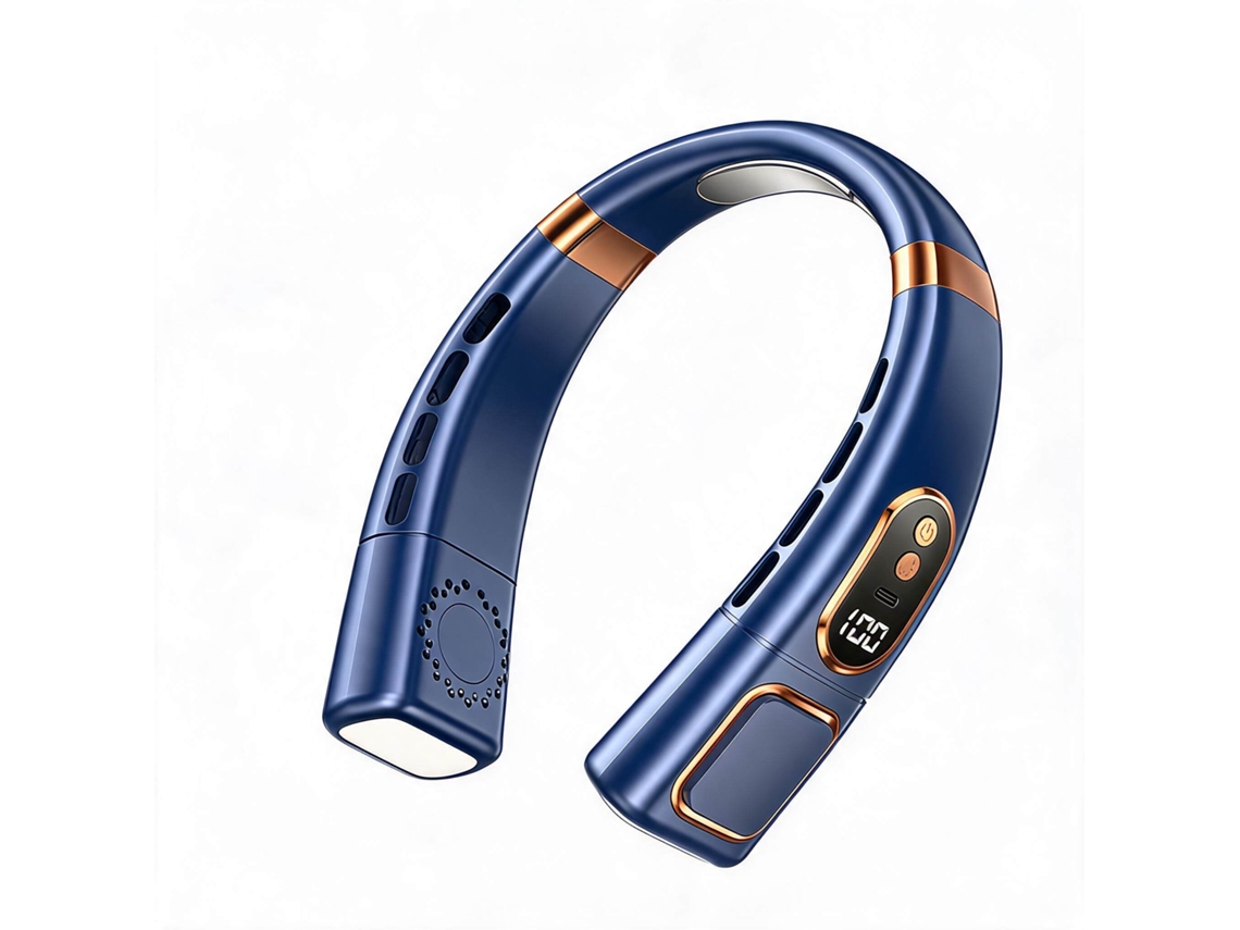 Ventilador De Cuello Portátil Sin Aspas Henten Home, 5 Velocidades Con Luces De Colores, Azul