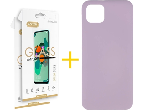 Carcasa + 2 Protectores de Vidrio iPhone 13 Mini ACCETEL Silicona Líquido Morado