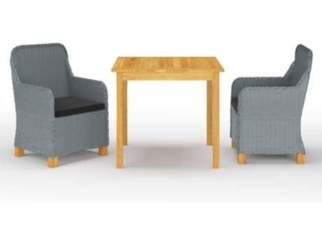 Conjunto 3 de comedor para jardín VIDAXL gris claro