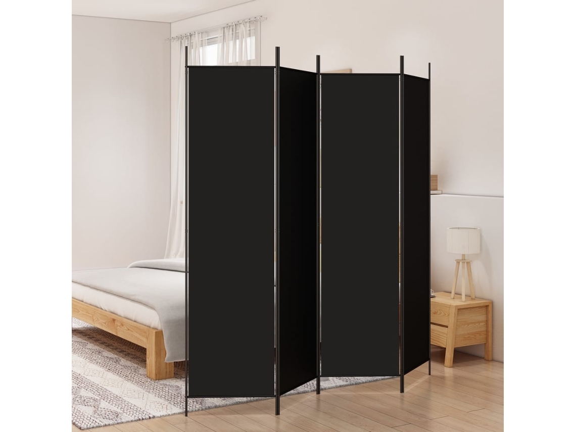 Biombo de 4 paneles de 200 x 200 cm en tela negra Wsd519529 Adorável Casa